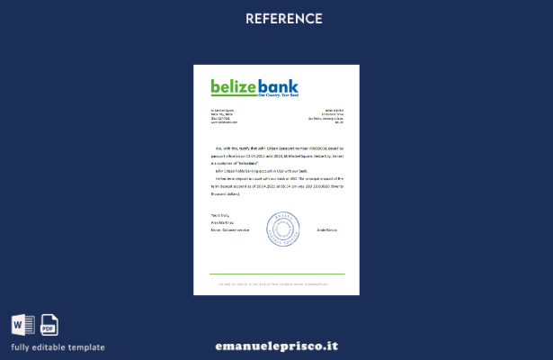 modello di riferimento Belize Belizebank in stile verificato